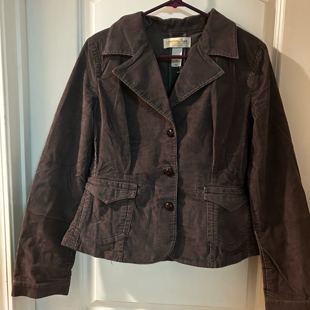 LONDONJEAN Dark Gray/Brown Corduroy Blazer